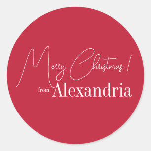 Kerst Modern Rood Vrolijk Kerstmis Van Naam Ronde Sticker