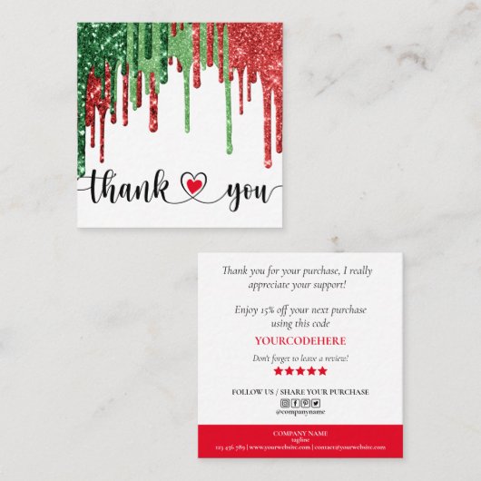 Kerst Modern script roze hart Dank u Vierkante Visitekaartje (Voorkant / Achterkant)