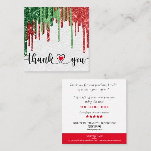 Kerst Modern script roze hart Dank u Vierkante Visitekaartje (Voorkant / Achterkant)