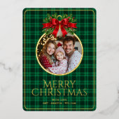 Kerst Modern Tartan Green Plaids Familiefoto Folie Feestdagenkaart (Voorkant)