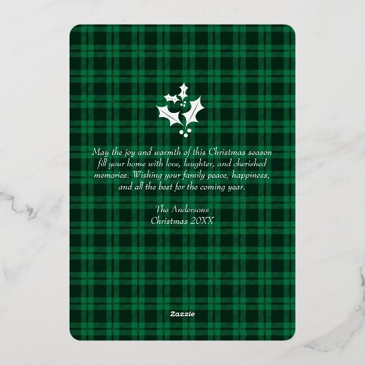 Kerst Modern Tartan Green Plaids Familiefoto Folie Feestdagenkaart (Achterkant)
