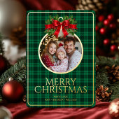 Kerst Modern Tartan Green Plaids Familiefoto Folie Feestdagenkaart