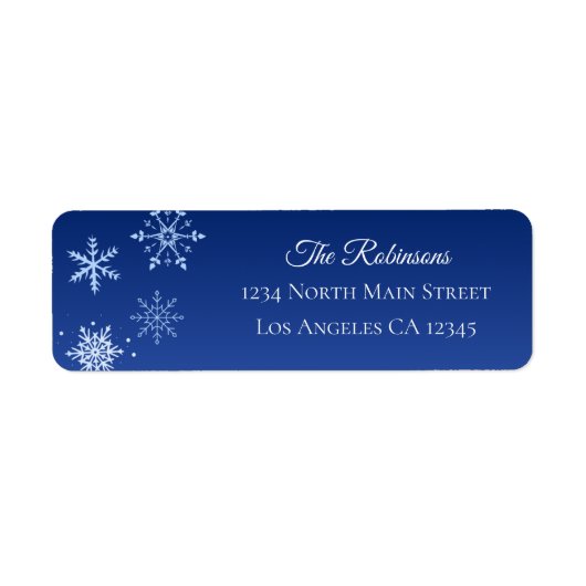Kerst Moderne Blauwe Sneeuwvlok Adres Etiket (Voorkant)