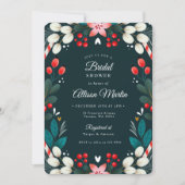 Kerst Moderne Bloem Teal Rode Bruidsmeisjes Borrel Kaart (Voorkant)