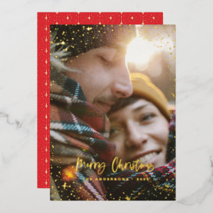 Kerst moderne, minimale fotorezelfilm met een groe folie feestdagenkaart