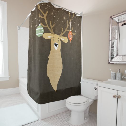 Kerst Moderne Rustieke Winter Herten Vakantie Chic Douchegordijn (In situ)