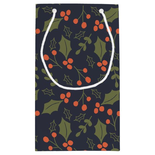 Kerst Moderne Vakantie Holly Botanical Klein Cadeauzakje (Achterkant)