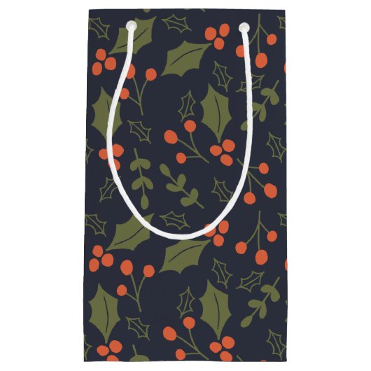 Kerst Moderne Vakantie Holly Botanical Klein Cadeauzakje (Voorkant)