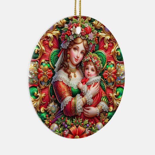 Kerst ~ Moeder en kind 19e eeuw ~ Keramisch Ornament (Rechts)