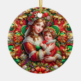 Kerst ~ Moeder en kind 19e eeuw ~ Keramisch Ornament