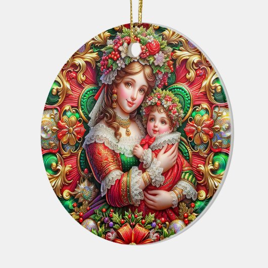 Kerst ~ Moeder en kind 19e eeuw ~ Keramisch Ornament (Links)