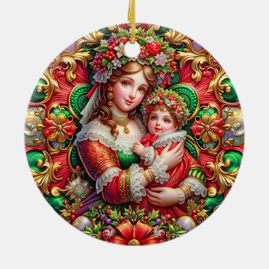 Kerst ~ Moeder en kind 19e eeuw ~ Keramisch Ornament (Achterkant)