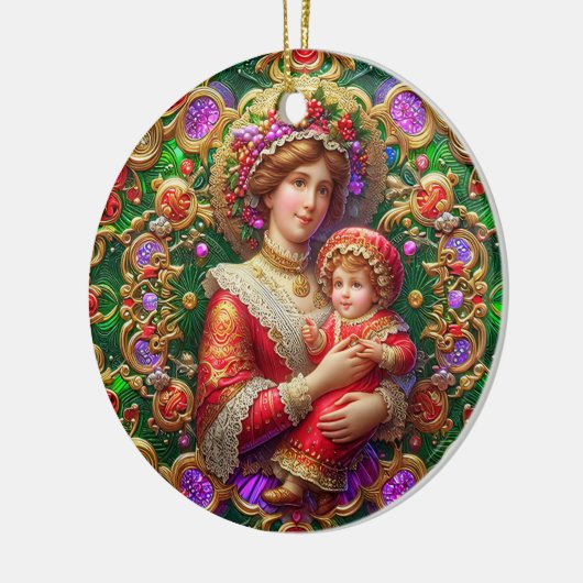 Kerst ~ Moeder en kind 19e eeuw ~ Keramisch Ornament (Links)
