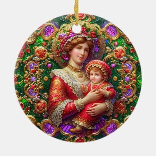 Kerst ~ Moeder en kind 19e eeuw ~ Keramisch Ornament (Achterkant)