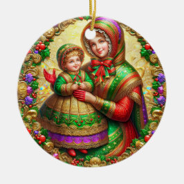 Kerst ~ Moeder en kind 19e eeuw ~ Keramisch Ornament