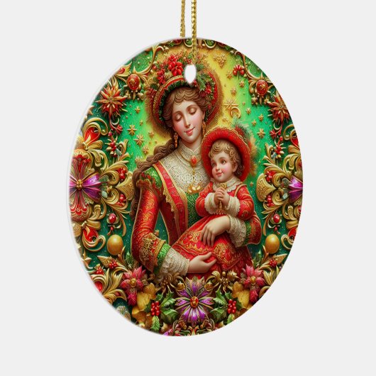 Kerst ~ Moeder en kind 19e eeuw ~ Keramisch Ornament (Rechts)