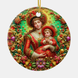 Kerst ~ Moeder en kind 19e eeuw ~ Keramisch Ornament