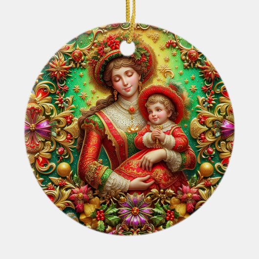 Kerst ~ Moeder en kind 19e eeuw ~ Keramisch Ornament (Voorkant)