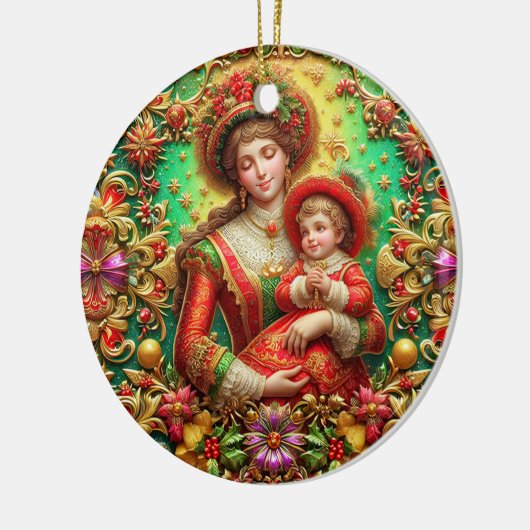 Kerst ~ Moeder en kind 19e eeuw ~ Keramisch Ornament (Links)