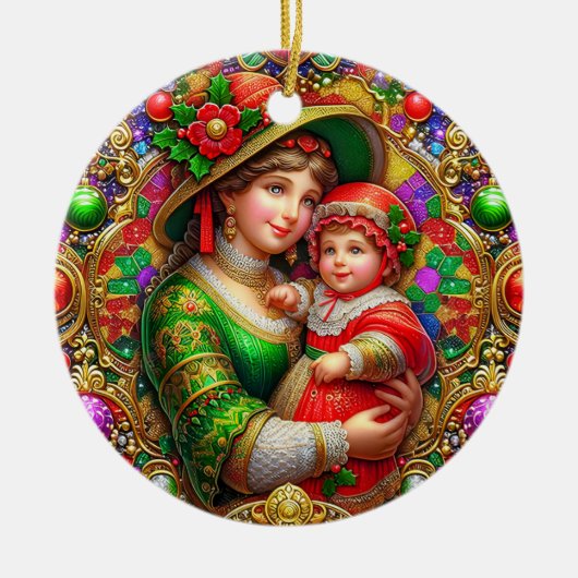 Kerst ~ Moeder en kind 19e eeuw ~ Keramisch Ornament (Voorkant)