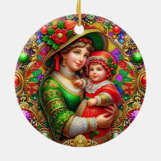 Kerst ~ Moeder en kind 19e eeuw ~ Keramisch Ornament (Achterkant)