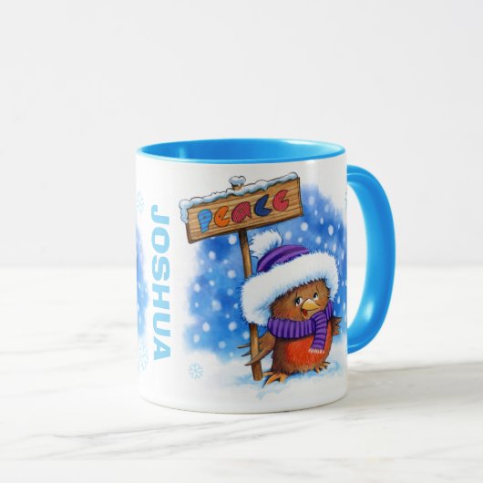 Kerst mok aangepaste naam Peace Robin (Voorkant rechts)
