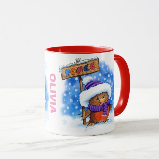 Kerst mok aangepaste naam Peace Robin (Voorkant rechts)