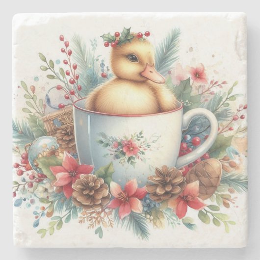 Kerst Mok Duck Stenen Onderzetter (Voorkant)