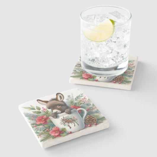 Kerst Mok Ezel Stenen Onderzetter (Zijkant)