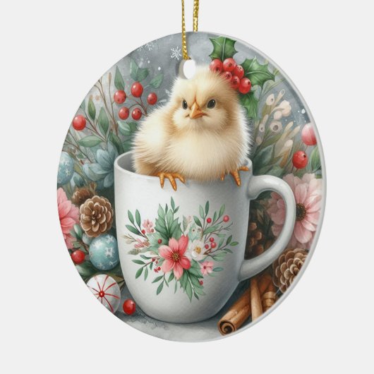 Kerst Mok Kip Keramisch Ornament (Links)