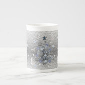 Kerst Mok, , Merry Blue Silver Tree Porselein Kop (Voorkant)