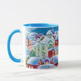 kerst mok met besneeuwde huizen