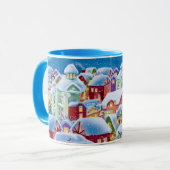 kerst mok met besneeuwde huizen (Voorkant links)