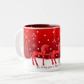 Kerst mok met leuke paarden en aangepaste tekst (Voorkant links)