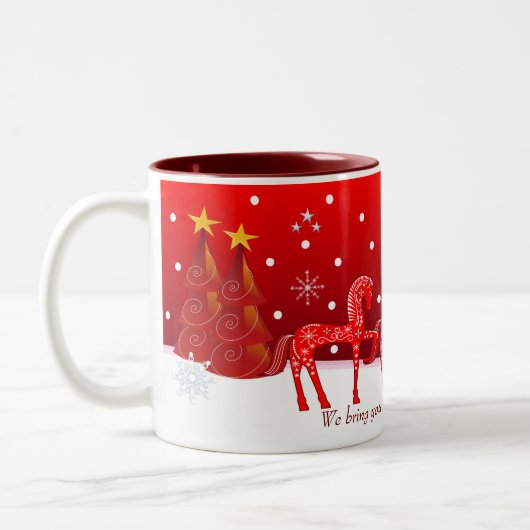 Kerst mok met leuke paarden en aangepaste tekst (Links)