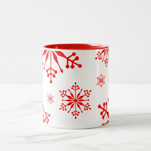 Kerst Mok met sneeuwvlokken in rood. (Center)