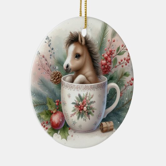 Kerst Mok Paard Keramisch Ornament (Rechts)