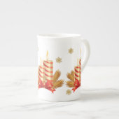 Kerst Mok, rood gouden kerstkaars Porselein Kop (Voorkant rechts)