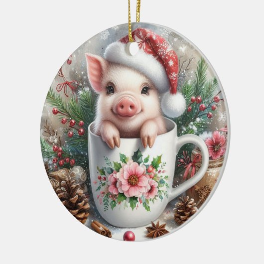 Kerst Mok Varken Keramisch Ornament (Links)