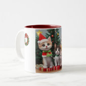 Kerst mokken met moppige katten (Voorkant links)