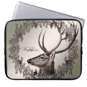 Kerst Monogram Bloemendecor Rendier Gouden Winter Laptop Sleeve