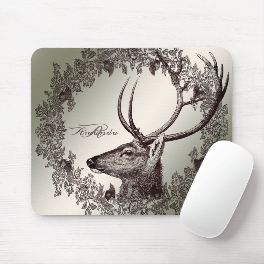 Kerst Monogram Bloemendecor Rendier Gouden Winter Muismat (Met muis)