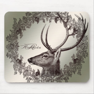 Kerst Monogram Bloemendecor Rendier Gouden Winter Muismat