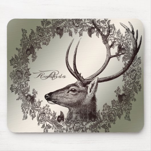 Kerst Monogram Bloemendecor Rendier Gouden Winter Muismat (Voorkant)