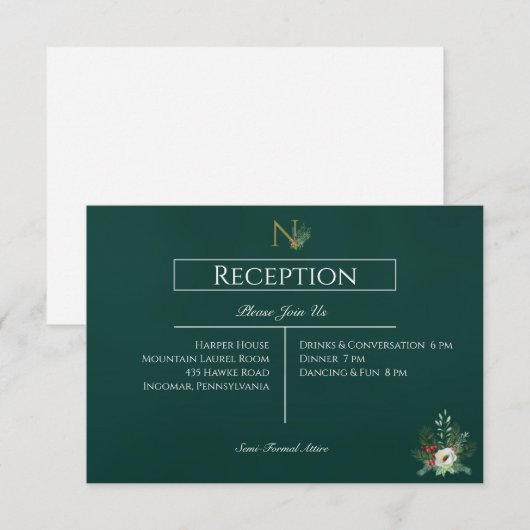 Kerst Monogram Bruiloft Receptie Informatiekaartje (Voorkant / Achterkant)