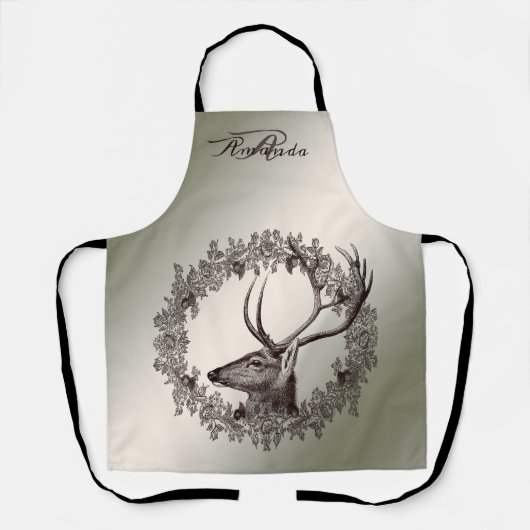 Kerst Monogram Florale Rendier Gouden Winter Schort (Voorkant)
