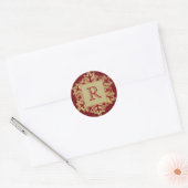 Kerst Monogram Glitter Sneeuwvlok Rood Goud Ronde Sticker (Envelop)