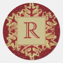 Kerst Monogram Glitter Sneeuwvlok Rood Goud