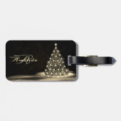 Kerst Monogram Gouden Glanzende Boom Winter Zwart Bagagelabel (Achterkant horizontaal)