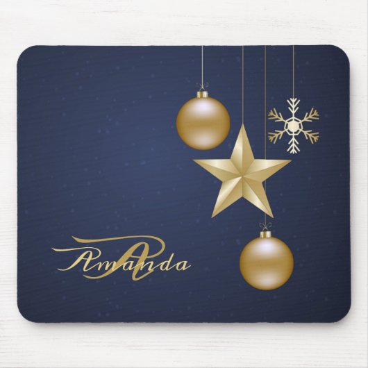 Kerst Monogram Gouden Sieraden Navy Blauwe Muismat (Voorkant)